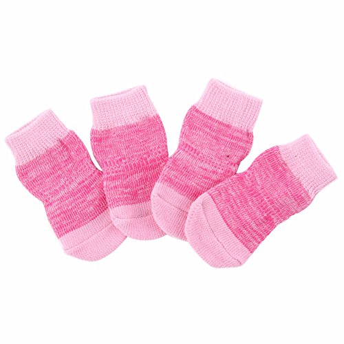 Weixinbuy Pet Puppy Dog Anti-Slip Cotton Knit Socks 4pcs/Set Rose Medium