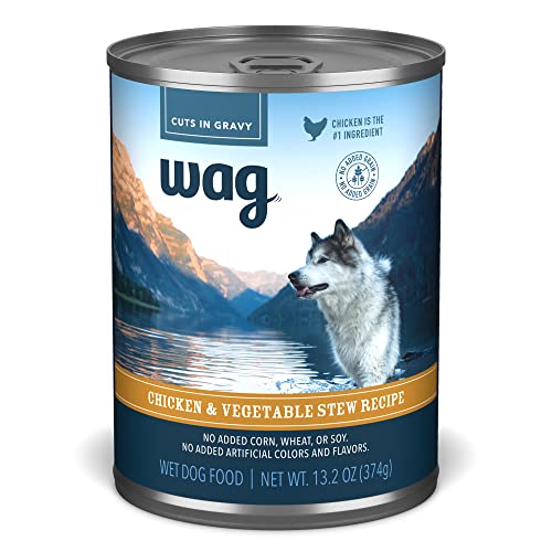 Amazon Brand - Wag Wet Canned Dog Food, Chicken & Vegetable Stew Recipe, 13.2 oz Can (Pack of 12)
