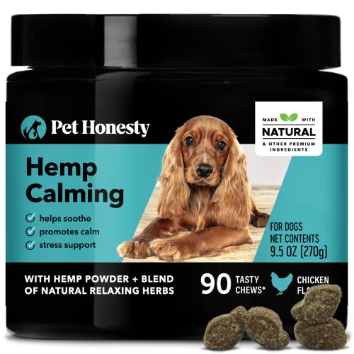 PetHonesty Hemp Calming Chews for Dogs - All-Natural Soothing Snacks with Hemp + Valerian Root, Stress & Dog Anxiety Relief- Helps Aid with Thunder, Fireworks, Chewing & Barking (Chicken, 90ct)
