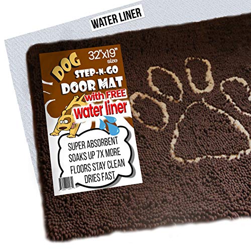 iPrimio Dog Extra Thick Micro Fiber Pet and Dog Door Mat - Super Absorbent. Includes Water Proof Liner - Extra Floor Protection - Medium Size 32' X 19' Exclusive Brown Color