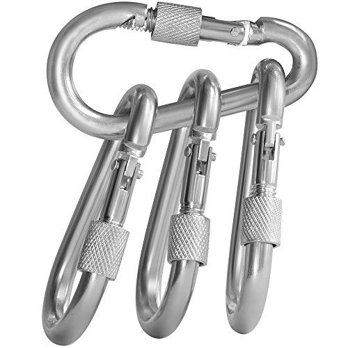 BEWISHOME 4 Pack Carabiner Hooks Hammock Locking Solid Metal D Clips with Heavy Duty 500LBS Screw Gate for Camping Hiking Traveling Backpacking Outdoor HDK02W
