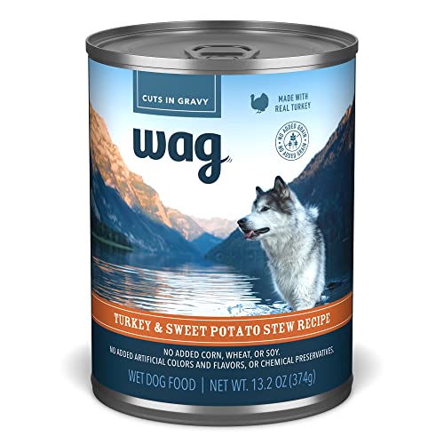 Amazon Brand - Wag Stew Canned Dog Food, Turkey & Sweet Potato Recipe, 13.2 oz Can (Pack of 12)