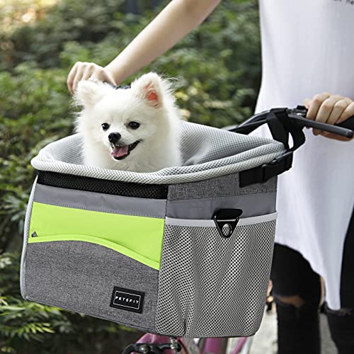 Petsfit Dog Bike Basket, Dog Booster Car Seat, Dog Car Seat for Small Dogs/Cats/Puppies with Safety Rope/Reflective Strips/Two side storage pockets