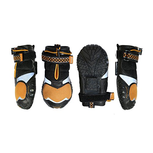 Kurgo Step N Strobe Dog Shoes, Water Resistant Dog Shoes, Dog Boots for All Seasons, Dog Snow Boots, Anti Slip Dog Boots, Black/Orange (K01355)