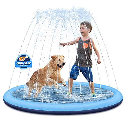 Dogs Splash Pad 67'/95' Non-Slip Thicken Sprinkler Pool for Kids and Dogs, Summer Outdoor Water Toys Backyard Fountain Play Mat for Baby Girls Boys Children Toddlers Pet Dog