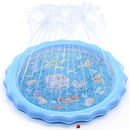 QPAU Splash Pad for Kids, 67' Non-Slip Splash Pad for Backyard & Outdoor, Outdoor Water Play Mat, Summer Water Play Sprinklers Toys and Backyard Wading Pool, Gifts for Toddlers Girls Boys