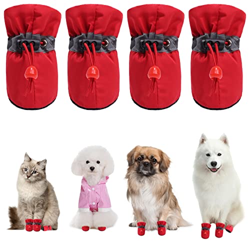 CALHNNA Dog Boots Puppy Paw Protectors Dog Snow Winter Booties with Anti Slip Socks Cat Dog Shoes for Small Medium Dogs
