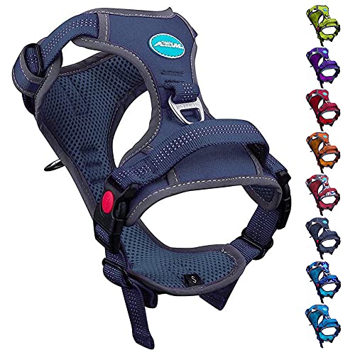 ThinkPet No Pull Harness Breathable Sport Harness with Handle-Dog Harnesses Reflective Adjustable for Medium Large Dogs,Back/Front Clip for Easy Control L Dark Blue