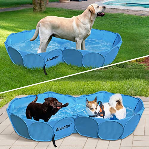 Alvantor Pet Double Swimming Pool Dog Bathing Tub, Hard Plastic Kiddie Pools, Cat Puppy Shower Spa Foldable Portable Indoor Outdoor Pond Ball Pit 63'x35'x12' Patent Pending