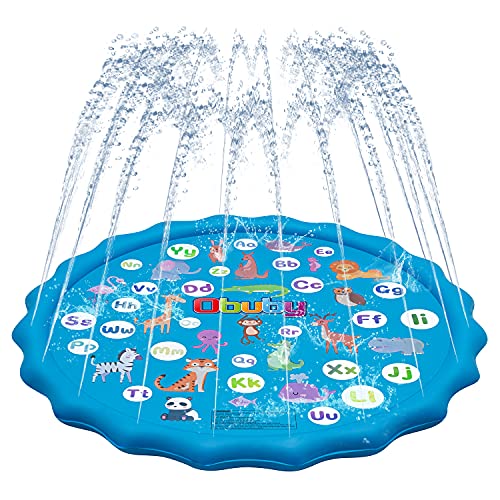 OBUBY Sprinkler & Splash Play Mat for Kids, Splash Pad for Wading and Learning, 60' Children Outdoor Water Sprinkler Toys –from A to Z Outdoor Swimming Pool for Babies Toddlers and Boys Girls