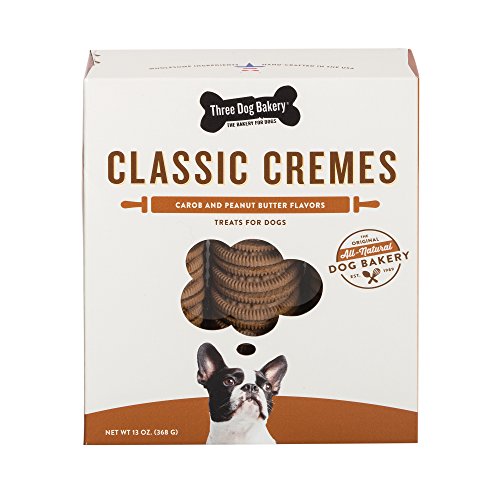 Three Dog Bakery Classic Cremes Baked Dog Treats, Carob With Peanut Butter Filling, 13 Oz