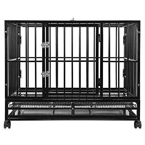 SmithBuilt 48' Extra Large Heavy-Duty Dog Crate Cage - XL Two-Door Indoor Outdoor Pet & Animal Kennel with Tray - Black