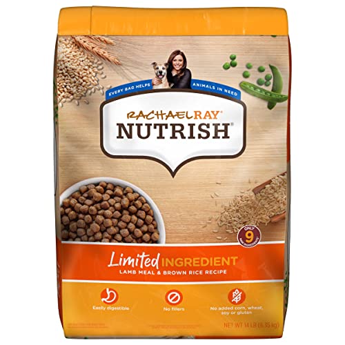 Rachael Ray Nutrish Limited Ingredient Lamb Meal & Brown Rice Recipe, Dry Dog Food, 14 Pound Bag (Packaging Design May Vary)