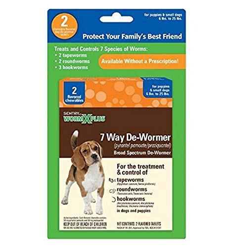 SENTRY HC WORM X PLUS 7 Way De-Wormer (pyrantel pamoate/ praziquantel), for Puppies and Small Dogs, 6-25 lbs, Chewable, 2 Count