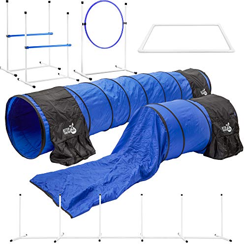 Better Sporting Dogs Deluxe Agility Equipment Set | 7pc Dog Agility Equipment | 3 Jumps | 2 Tunnels with Sandbags | Weave Poles | Pause Box