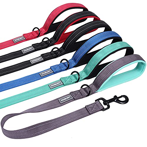 Vivaglory Short Dog Leash 30 Inch Double Webbing Nylon Reflective Dog Leash with Padded Traffic Handle for Large Dogs, Grey