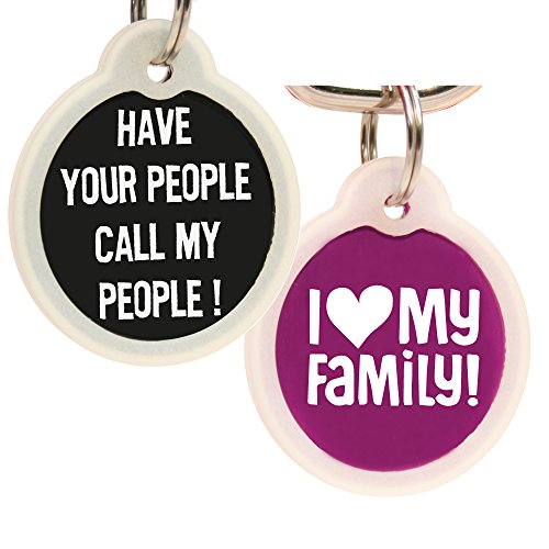 GoTags Funny Dog and Cat Tags Personalized with 4 Lines of Custom Engraved Text, Dog and Cat Collar ID Tags Come with Glow in The Dark Silencer to Protect Tag and Engraving, (Have Your People)