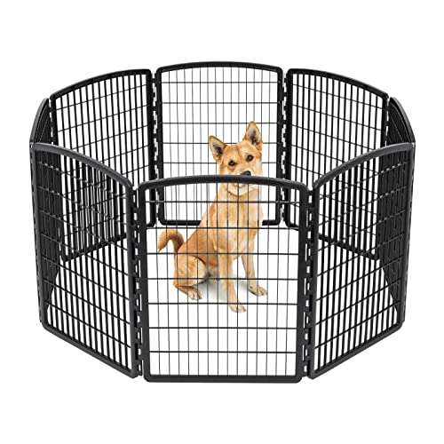 IRIS USA 34' Exercise 8-Panel Pet Playpen without Door, Dog Playpen, for Small, Medium, and Large Dogs, Keep Pets Secure, Easy Assemble, Rust-Free, Heavy-Duty Molded Plastic, Customizable, Black