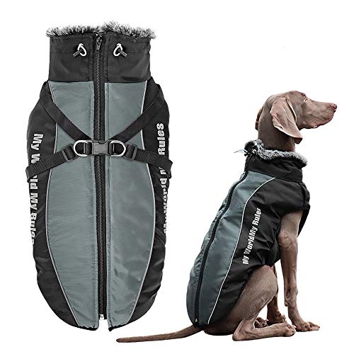Didog Waterproof Dog Winter Jackets,Cold Weather Dog Coats with Harness & Furry Collar,Easy Walking & Soft Warm Sports Clothes Apparel for Medium Large Dogs,Gary,Chest: 23' Back Length: 19'