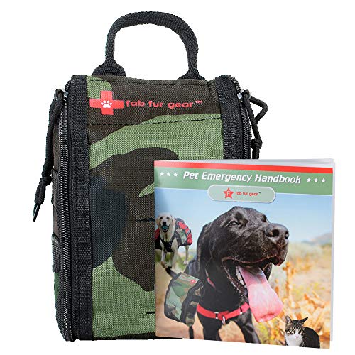 FAB FUR GEAR First Aid Kit for Dogs, Travel, Home, Training, Walking, Camping; Pet First Aid Kit with Tourniquet, Scissors, Medical Tape, Bandages, Green Camo