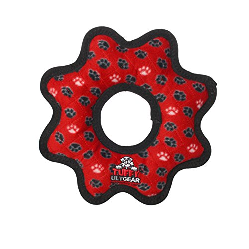 TUFFY- World's Tuffest Soft Dog Toy- Ultimate Gear Ring - Red Paw-Squeakers - Multiple Layers. Made Durable, Strong & Tough.Interactive Play (Tug,Toss & Fetch).Machine Washable & Floats.