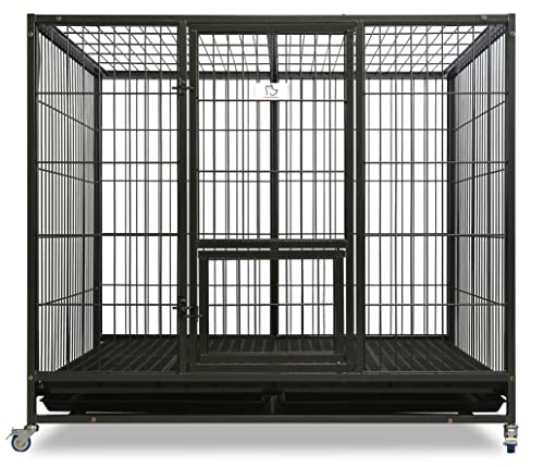 Homey Pet-49 Extra Large Heavy Duty Metal Dog Cage w/Plastic Floor Grid, Casters, Pull Out Tray and Feeding Door: L 49' x W 37' x H44